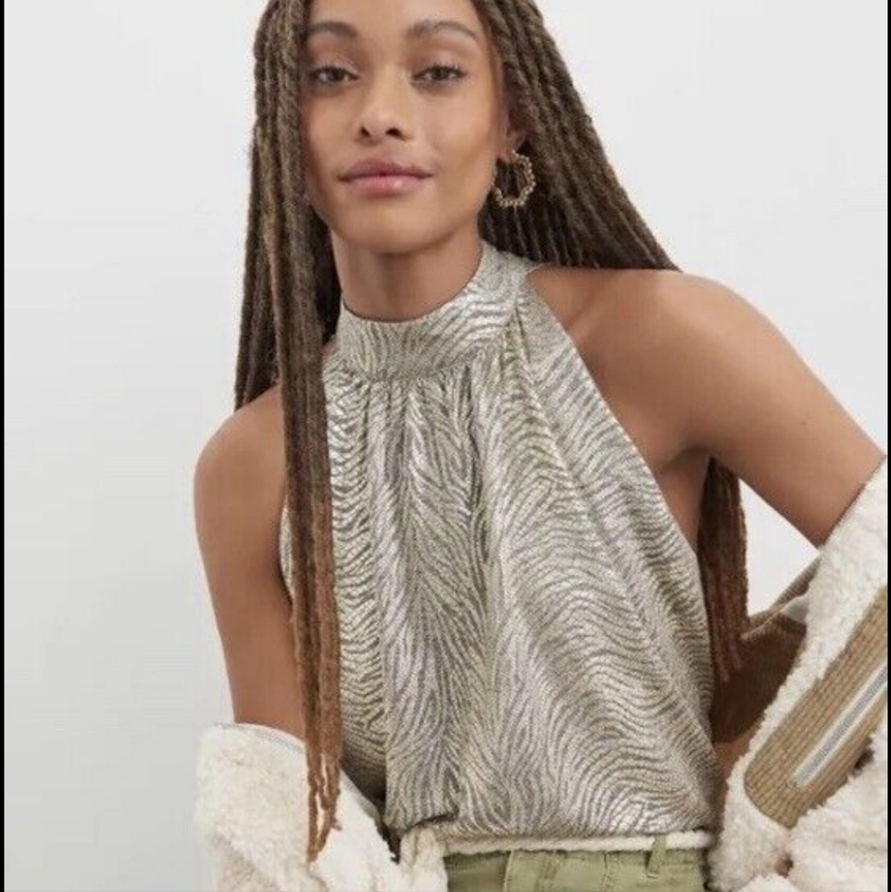 Anthropology Gold Zebra Shimmer Halter Size S - NEW